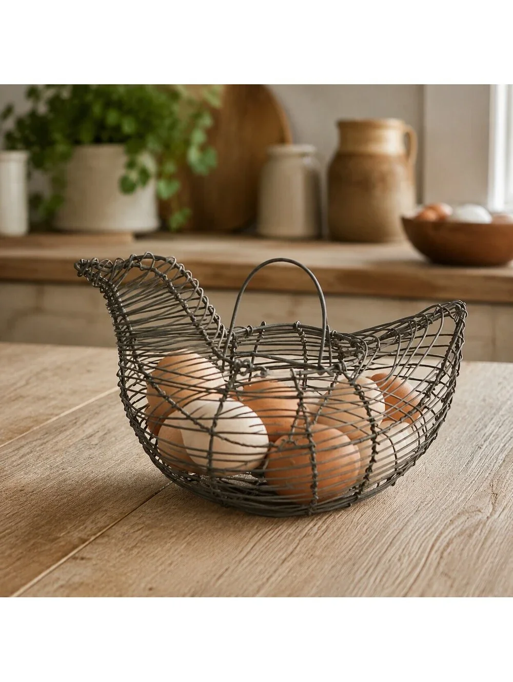 Vintage Wire Chicken Egg Basket Rustic Farmhouse Hen Basket